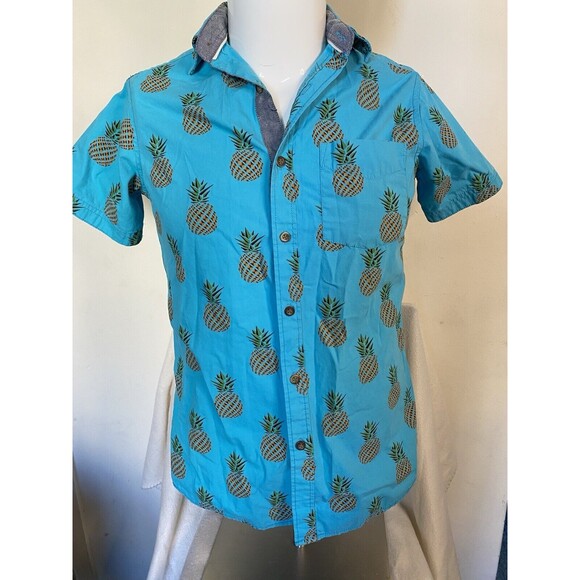 Free Planet Hawaiian PINEAPPLE Men’s Size Small Button Up Short Sleeve - Picture 1 of 8